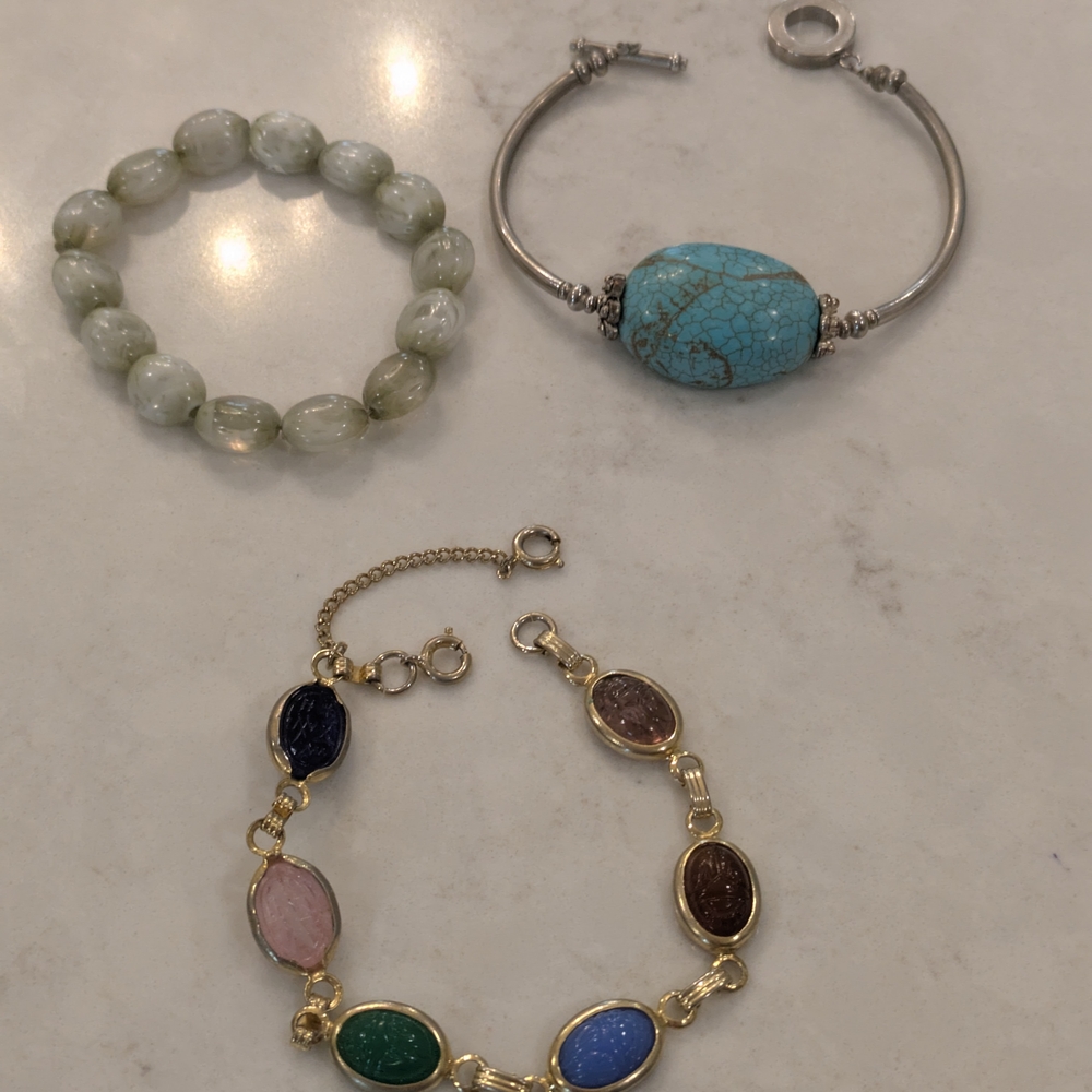 Chic Turquoise and Multicolor Gemstone Bracelet Trio